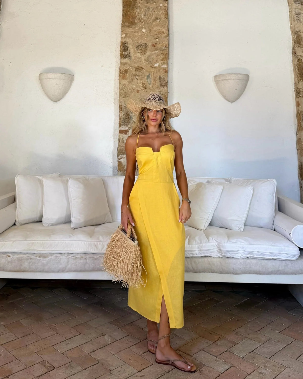 Structured Linen Dress with Elegant Side Slit