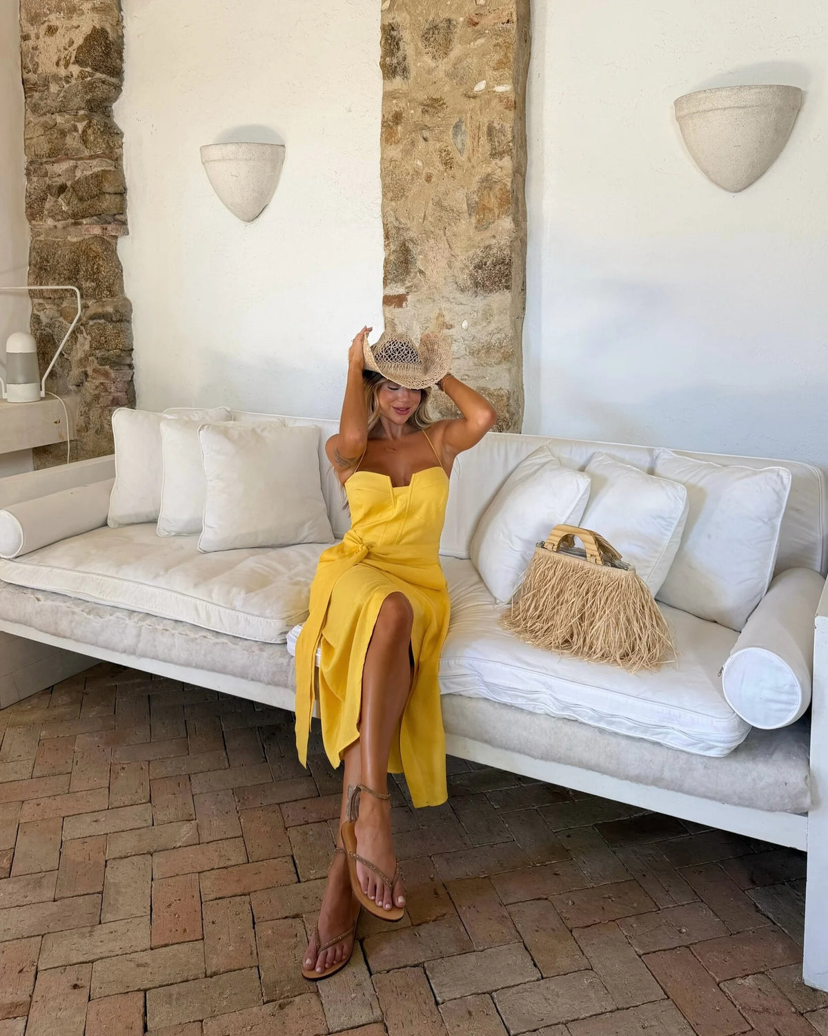 Structured Linen Dress with Elegant Side Slit