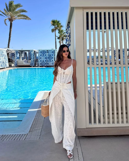 Luxurious Broderie Anglaise Corset and Pants Set