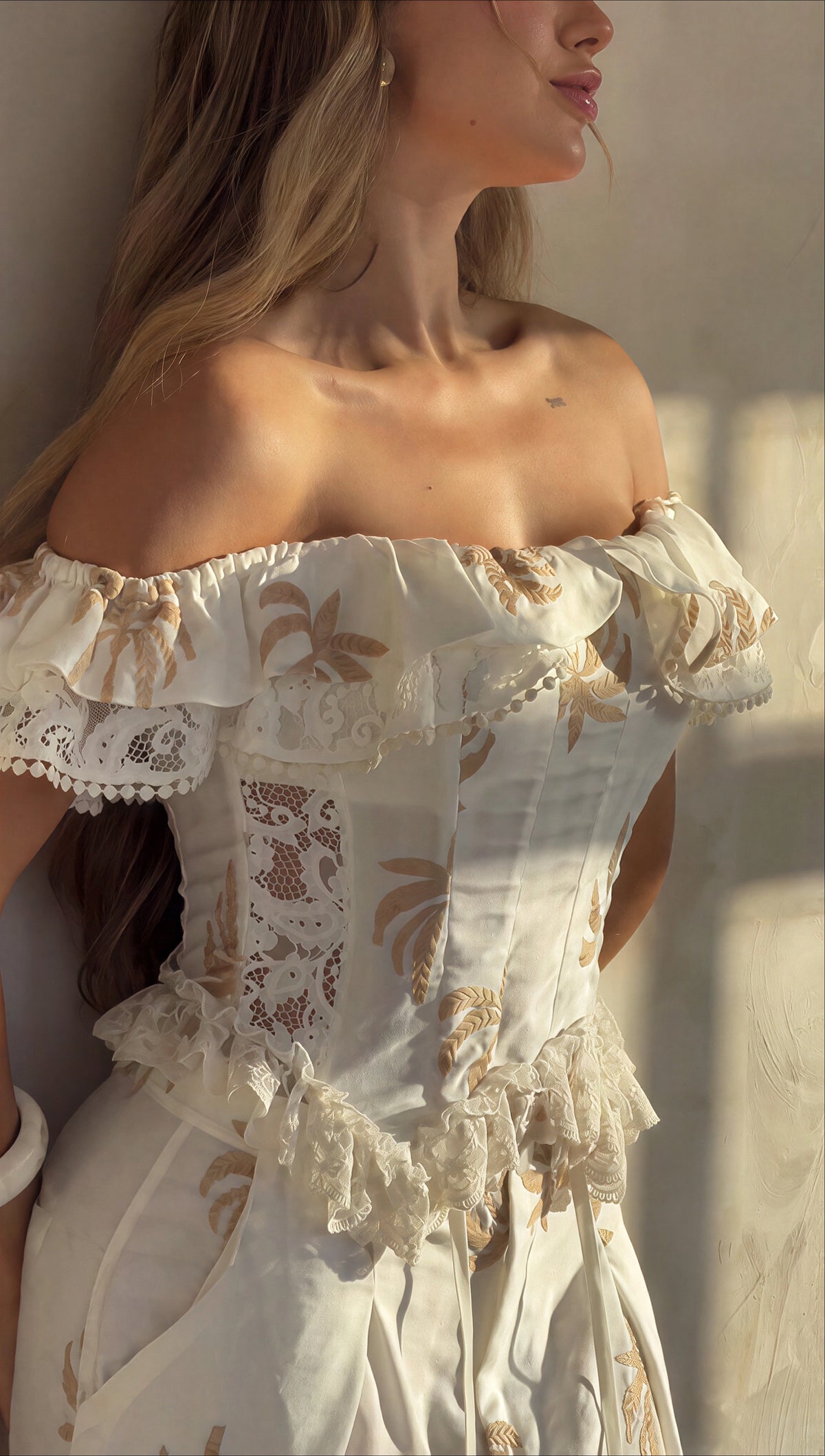 Luxurious Palm Embroidered Corset and Pants Set