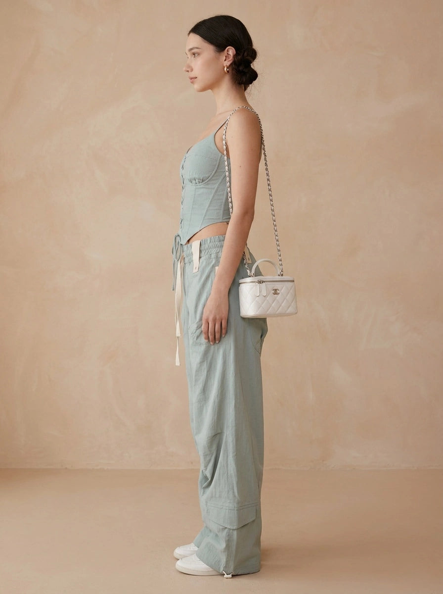 Structured Cotton Lace-Up Co-ord Set