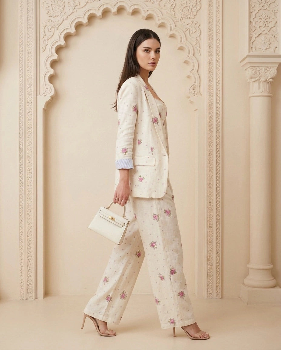 Tailored Botanical Blazer and Sculpted Top Three- Piece Suit