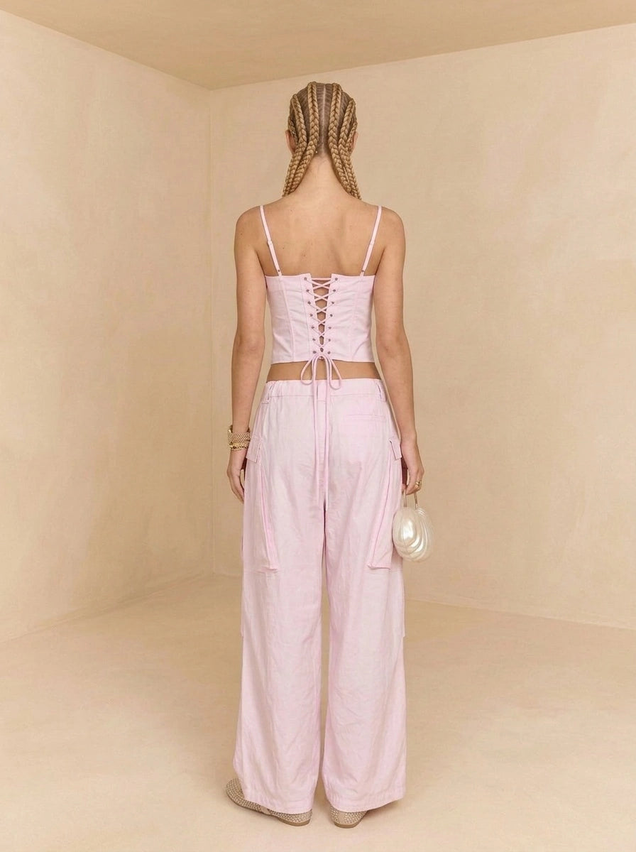 Tailored Cotton Corset and Relaxed Wide Pants Set