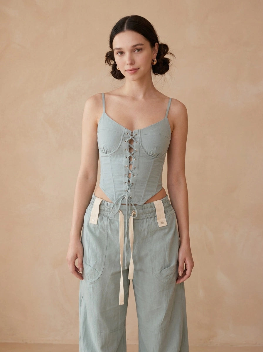 Structured Cotton Lace-Up Co-ord Set
