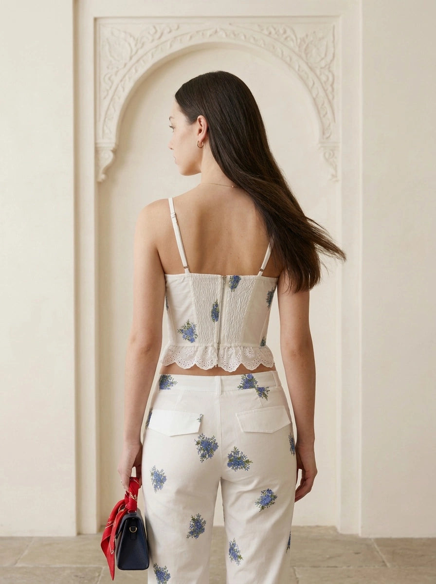 Structured Cotton Lace-Up Capri Co-ord
