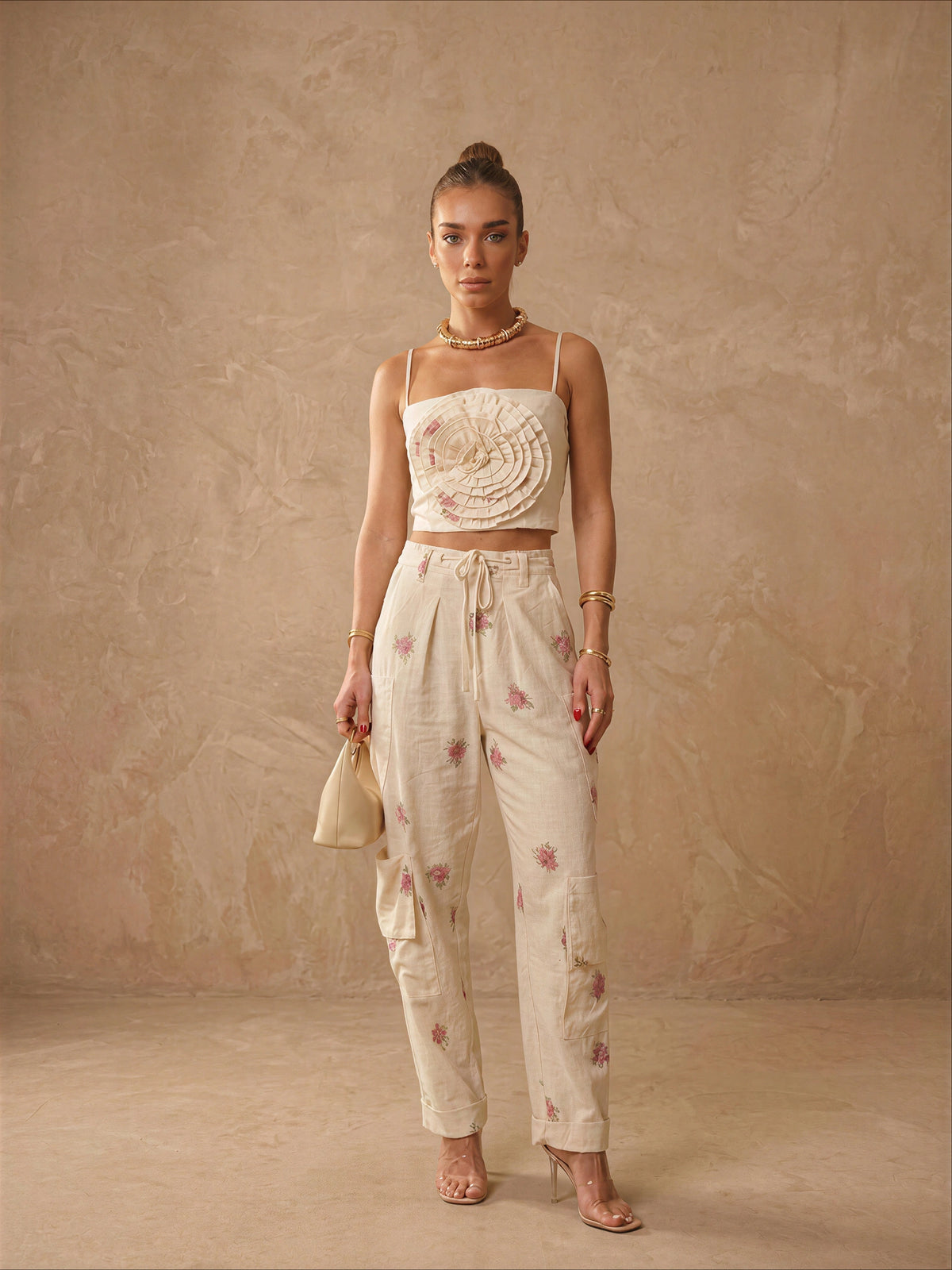 Ruffled Crop Top and Floral Trousers Co-ord