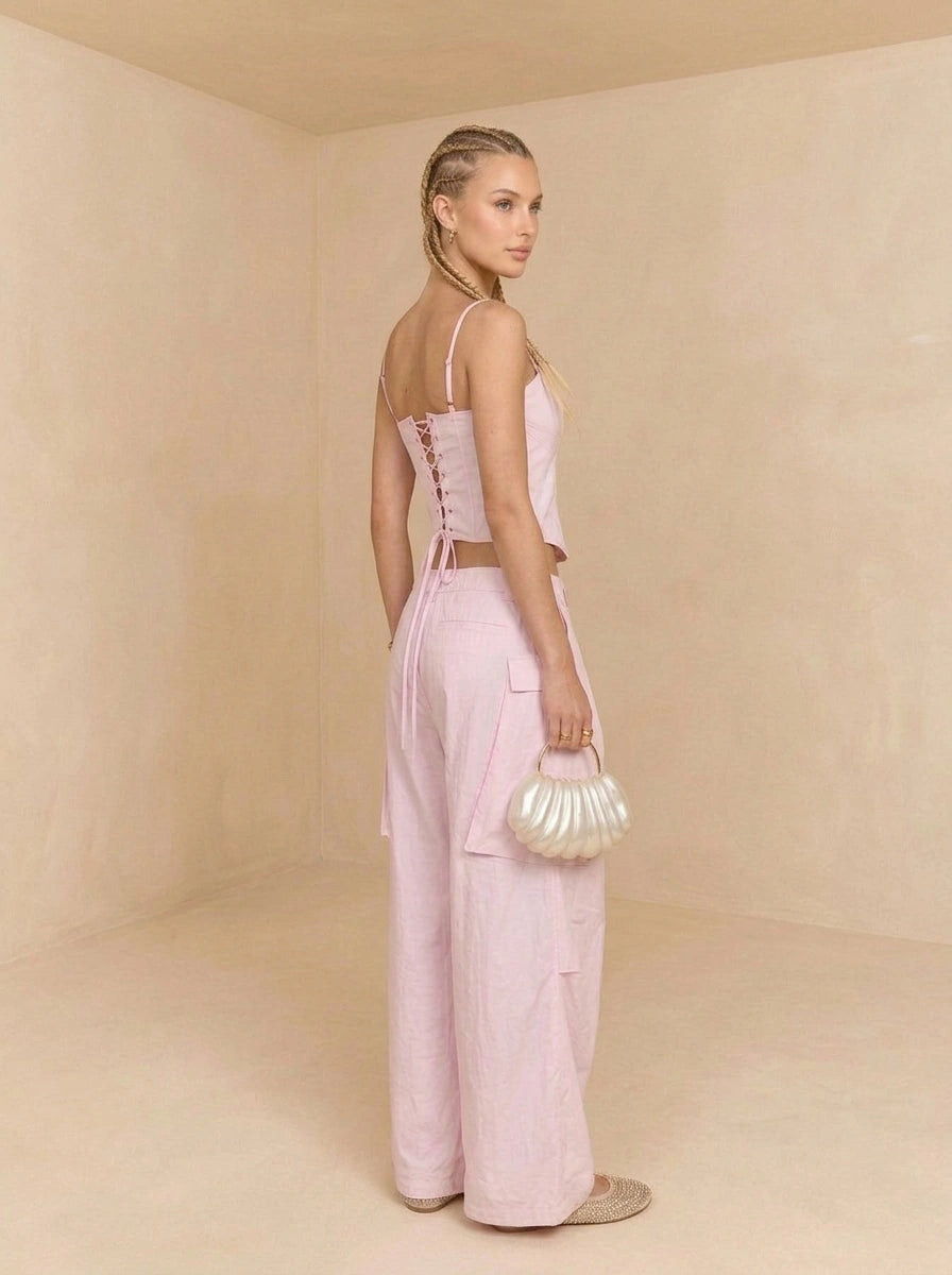 Tailored Cotton Corset and Relaxed Wide Pants Set