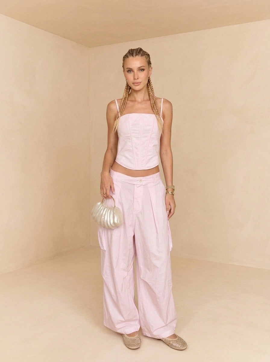 Tailored Cotton Corset and Relaxed Wide Pants Set