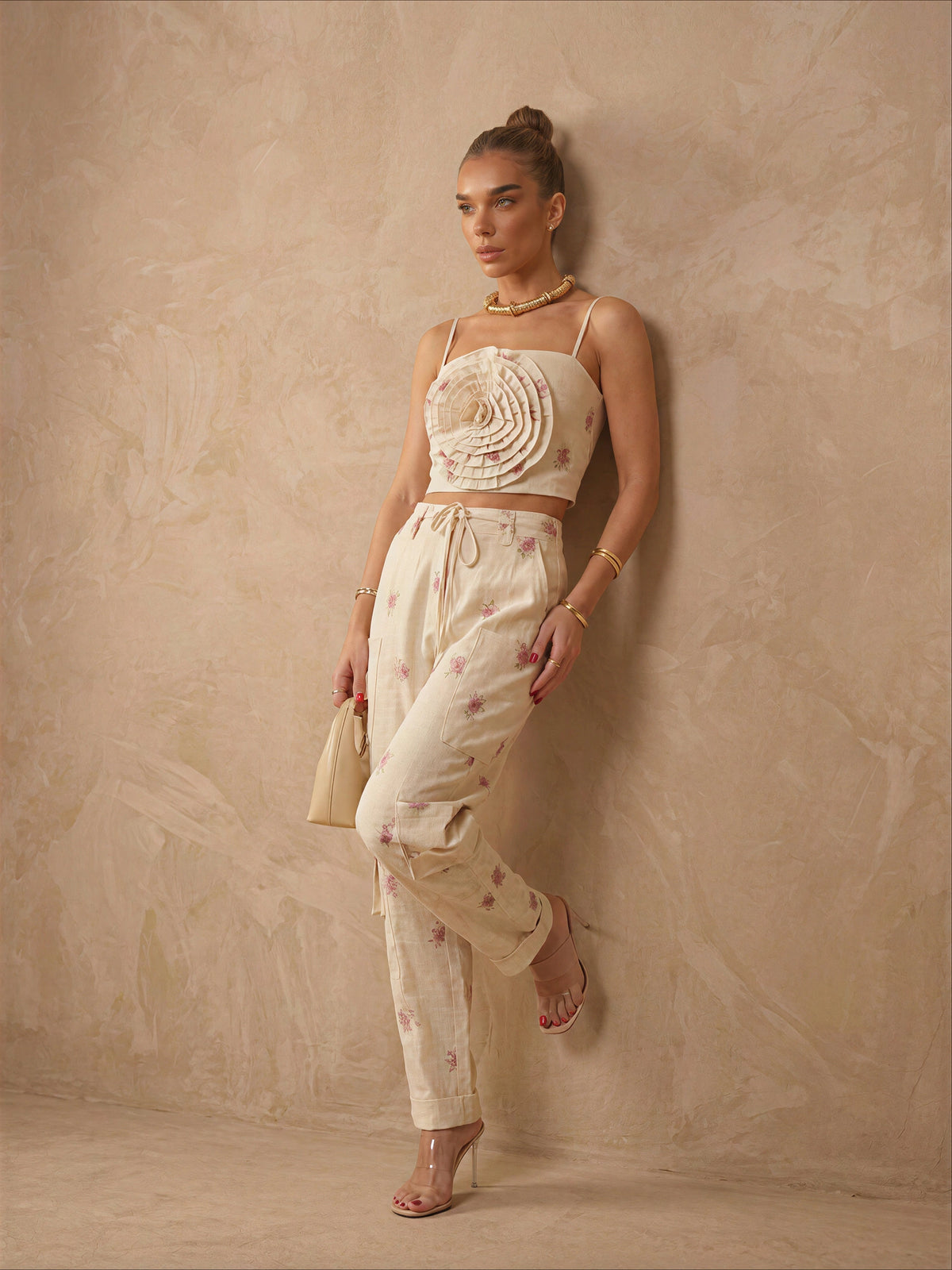 Ruffled Crop Top and Floral Trousers Co-ord